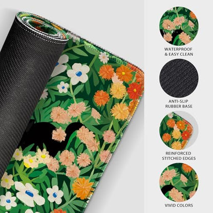 Cute Flower Cat Large Gaming Mouse Pad Desk Mat 31.5"x15.7" | Extended Mousepad, Non-Slip Rubber Base , Stitched Edges, for Computer/Laptop/Office/Home - color: Cat Floral