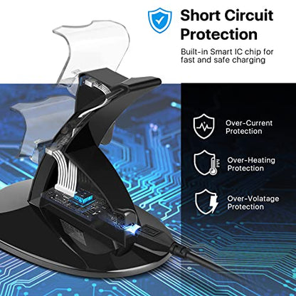 TNP PS4 Controller Charger Dock for 2 DualShock 4 Controllers, Black | Dual PS4 charging station charges 1 controller in about 2 hours or 2 in about 4 hours, with LED status indicators.
