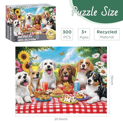 300 Pieces Puzzles for Adult, Dog Jigsaw Puzzles 300 Pieces for Adults Children Seniors, Vibrant Imagery Flower Jigsaw Puzzle, Challenging Activity Game Gift for Family Friends 20.5x15 Inches - style: Dog Party