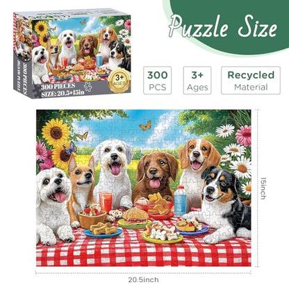 300 Pieces Puzzles for Adult, Dog Jigsaw Puzzles 300 Pieces for Adults Children Seniors, Vibrant Imagery Flower Jigsaw Puzzle, Challenging Activity Game Gift for Family Friends 20.5x15 Inches - style: Dog Party