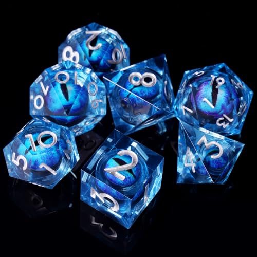 Dragon Eye DND Dice Set, 7 Pcs Liquid Core Resin Sharp Edged Polyhedral D&D Dice for Dungeons and Dragons RPG Role Playing Table Games