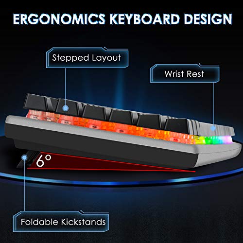 RGB Backlit Gaming Keyboard with Mouse Combo and Mouse pad, Multimedia Keyboard Knob,Mechanical Feel USB Wired Keyboard for Windows PC, Silvery White (10209) - color: silvery white