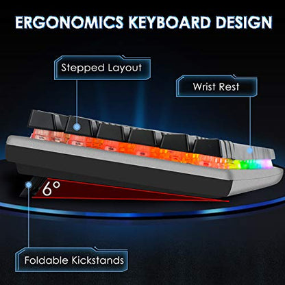 RGB Backlit Gaming Keyboard with Mouse Combo and Mouse pad, Multimedia Keyboard Knob,Mechanical Feel USB Wired Keyboard for Windows PC, Silvery White (10209) - color: silvery white