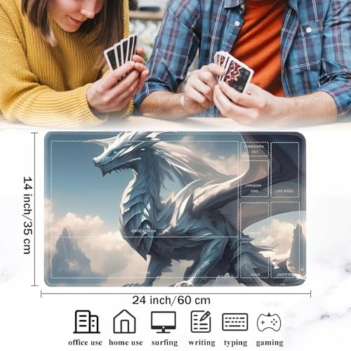for MTG/TCG Playmat with Zones, 24 x 14 inches Trading Card Playmat with A Storage Bag and 6 Dice, Non-Lip Rubber Bottom Game Desk Mat, Dragon in The Sky - color: Yux-playmats-2-3A-248