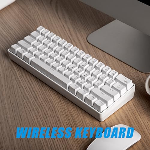 abucow 60% Wireless Mechanical Gaming Keyboard Bluetooth 2.4G RGB Backlit Anti-Ghosting Compact 61-Keys Mini White Keyboard with Blue Switch for Windows Laptop PC Gamer Typist