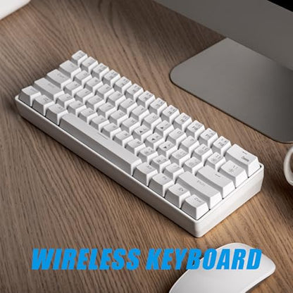 abucow 60% Wireless Mechanical Gaming Keyboard Bluetooth 2.4G RGB Backlit Anti-Ghosting Compact 61-Keys Mini White Keyboard with Blue Switch for Windows Laptop PC Gamer Typist