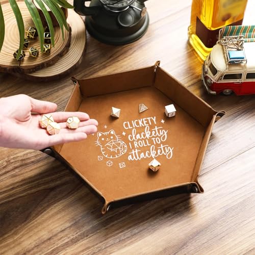 Leather Dice Tray for Rolling Novelty Cat Folding Hexagonal Dice Holder Dice Storage Accessories Desk Organizer Funny Gift for RPG, DND Game Players