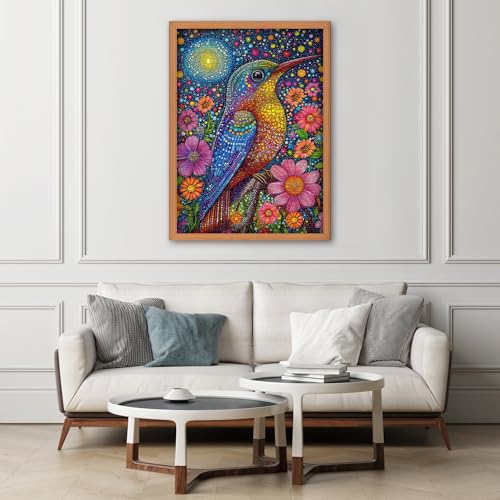 Sparkle Hummingbird Puzzles for Adults 1000 Pieces, Colorful Bird Flowers Jigsaw Puzzles, Animal Plant Nature Beautiful Garden Themed Puzzle, Difficult Hard Impossible Challenge for Adults - style: Sparkle Hummingbird