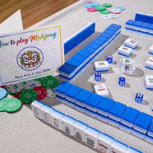 160 Acrylic American Mahjong Tile Set for Beginners, Mah Jong Lovers | 1.2” Mahjong Set with Carrying Bag and Accessories, 2026 New Deep Blue Tiles, 3D Engraved 4 Layer Mahjong Tiles - color: Dark Blue