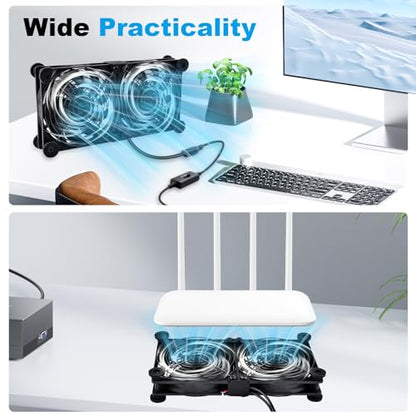 Quiet Dual 120mm Router Fan Cooler with L/M/H 3-Degree Speed Controller, DC 5V USB Powered Cooling Case Fan for Router Modem Receiver DVR PlayStation TV Box - size: Dual 120mm