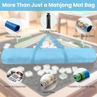 34-Inch Mahjong Mat Bag, Heavy-Duty Canvas Carrying Bag with Center Dual Handles & Smooth Zipper, Fits Mahjong Mat, Racks & Tiles, All-in-One Travel Storage Bag(Blue) - color: Blue