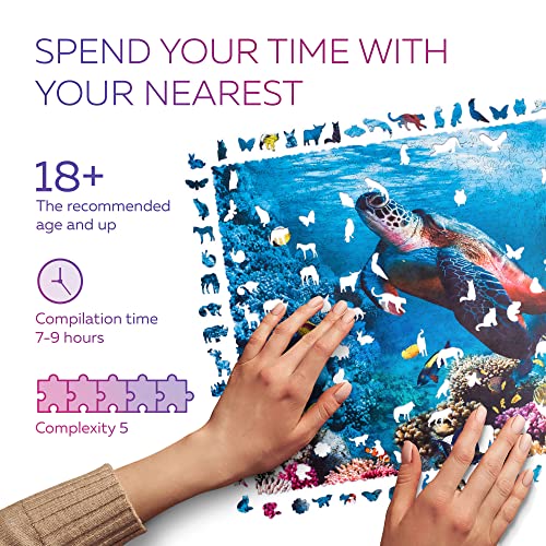Original Wooden Jigsaw Puzzles for Adults - Shimmering Turtle, 1000 pieces, 23.6"x17.3", Beautiful Gift Package, Unique Shape Best Gift for Adults and Kids