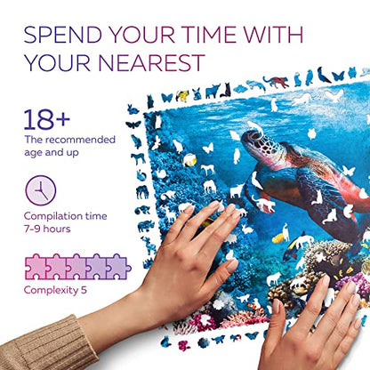 Original Wooden Jigsaw Puzzles for Adults - Shimmering Turtle, 1000 pieces, 23.6"x17.3", Beautiful Gift Package, Unique Shape Best Gift for Adults and Kids