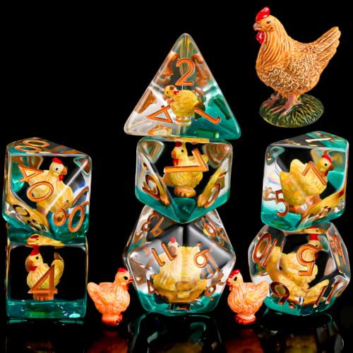 Resin D&D Dice Set, Hen Chicken DND Animal Polyhedral Dice for Dungeons and Dragons, RPG, MTG DND 7-DIE (D4, D6, D8, D10, D12, D20, D%) - color: Hen