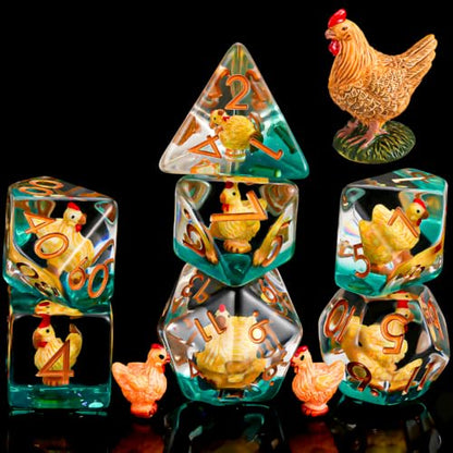 Resin D&D Dice Set, Hen Chicken DND Animal Polyhedral Dice for Dungeons and Dragons, RPG, MTG DND 7-DIE (D4, D6, D8, D10, D12, D20, D%) - color: Hen