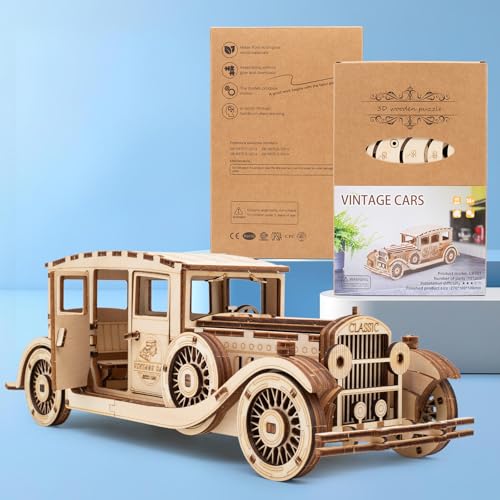 Adults 3D Wooden Puzzles Vintage Car DIY Model Kits | Christmas Birthday Gifts - style: vintage car