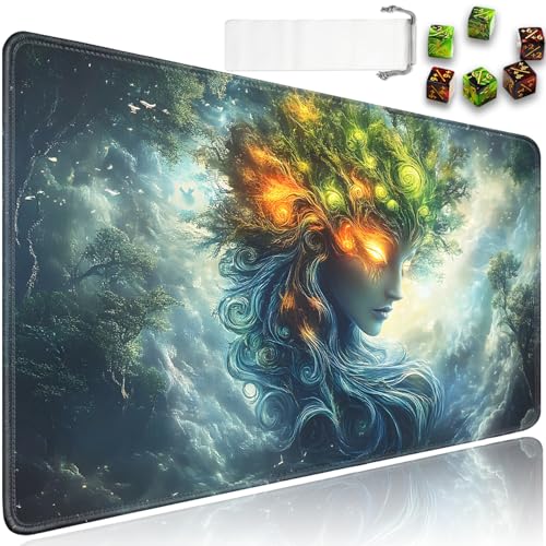 for MTG Game Playmat - 24 x 14 inches with Dices and Storage Bags, Non-Slip Base for TCG and Board Game Card Mats, Trading Card Games Mat, Portrait of Enchanted Woman Collectible Card Playmats - color: Jv-playmat-p7-1-d103