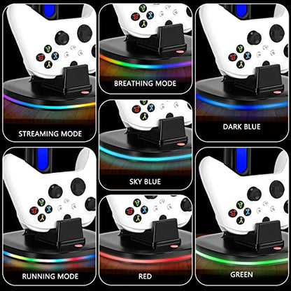 Controller Charger with RGB Headphone Stand & 6660mWh Battery for Xbox Series X|S/Elite 2/One/One X/One S/One Elite, XSX Controller Charger Station, Headset and Controller Holder with 2 USB Port - size: xbox Chager with Battery