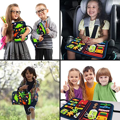 LearnToy Busy Board - Dinosaur Montessori Toys for 3 4 5 Year Old - Sensory Toys for Autistic Children - Toddler Travel Toys - Busy Book for Toddlers Activities as Boys Girls Gift | Sensory Toys for Autistic Children - Toddler Travel Toys - Busy Book for