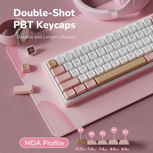 RK ROYAL KLUDGE R65 Wired Mechanical Keyboard with Volume Knob, 60% Percent RGB Backlit Gasket Mount Gaming Keyboard with PBT Keycaps, MDA Profile, QMK/VIA, 66 Keys Hot Swappable Cream Switch, Pink - color: Pink