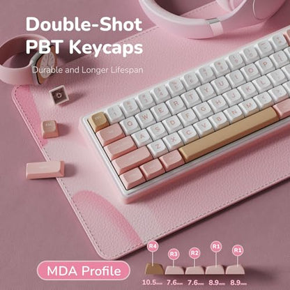 RK ROYAL KLUDGE R65 Wired Mechanical Keyboard with Volume Knob, 60% Percent RGB Backlit Gasket Mount Gaming Keyboard with PBT Keycaps, MDA Profile, QMK/VIA, 66 Keys Hot Swappable Cream Switch, Pink - color: Pink