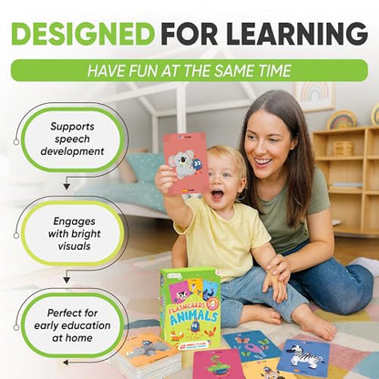 Kidrox Animals Flash Cards, English Learning Cards with Spanish Translations Included, Indestructible Double-Sided, 30 Cards - style: Animals