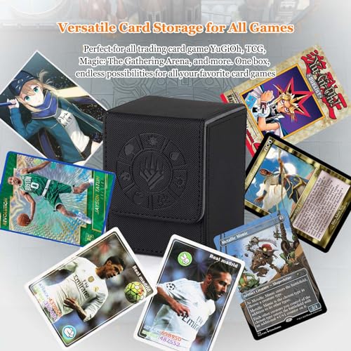 Arkeiliy Card Deck Box, 110+ Storage MTG Deck Box with 50 Pcs Card Sleeve, Collectible Trading Card Cases for Magic Commander and More (Black) - color: Black