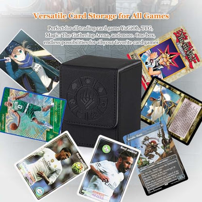 Arkeiliy Card Deck Box, 110+ Storage MTG Deck Box with 50 Pcs Card Sleeve, Collectible Trading Card Cases for Magic Commander and More (Black) - color: Black