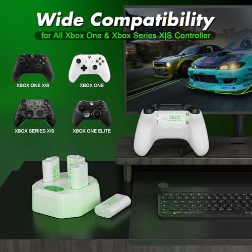4 Pack Rechargeable Battery Pack Compatible with Xbox Series S/X,Charger Dock with 4 x 3600mWh NiMH Controller Battery Pack for Xbox One Wireless Controller - color: Beige