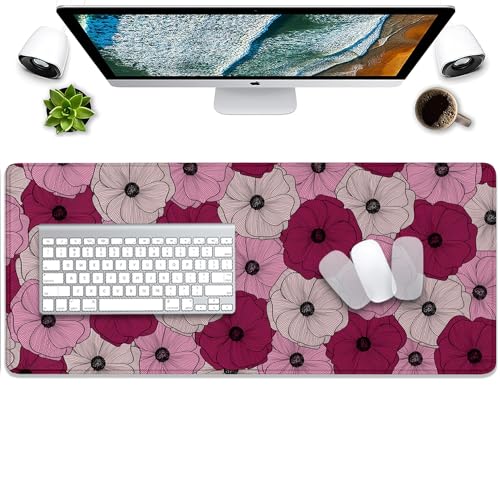 Abstract Floral Mouse Pad Desk Pad,Boho Art Flowers Extended Gaming Mouse Mat with Stitched Edges Non-Slip Waterproof Rubber Base Mous Mat for Office Home Game Desk Pad(27.5X11.8 in) - color: Line Art Floral