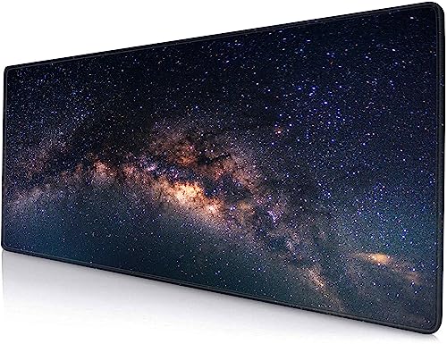 Large Gaming Mouse Pad with Stitched Edges, Galaxy Desk Mat, Extended XL Keyboard Pad, Non-Slip Rubber Base Desk Pad for Keyboard and Mouse, 31.5X11.8 inch - color: 05 Galaxy