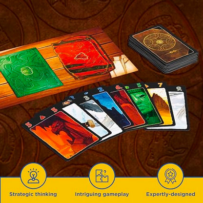 Lost Cities Card Game - with 6th Expedition | Two-Sided Board for Classic or New Edition | By Reiner Knizia | A Kosmos Game