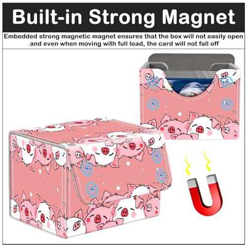 Card Deck Box for MTG Trading Cards with Magnetic Closure,Premium Card Storage Box Case Cover for TCG CCG Magic Cards,Cute Pink Pig - color: Cute Pink Pig