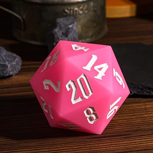 55mm Silicone D20 DND Dice, Large D20 Single 20 Sided Dice | Glow-in-the-Dark D20 Giant Dice with Gift Box for Dungeons and Dragons RPG Bar Pub Club Party Games (Pink/White) - color: Pink/White