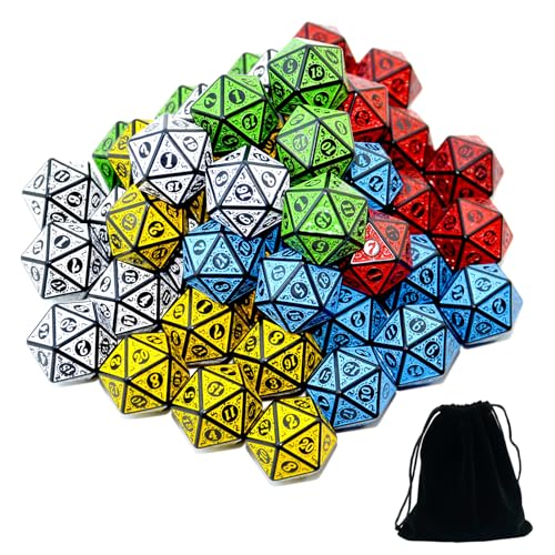 SmartDealsPro 50-Pack D6 D12 D20 6 12 20 Sided Dice Polyhedral Dice with Pouch for DND RPG MTG Table Game (D20, Retro Color) - color: Retro Color, style: D20