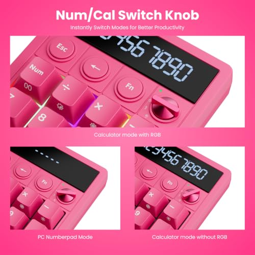 RK ROYAL KLUDGE M20 Wireless Number Pad, Mechanical Numpad with LCD Display, PC Numpad & Calculator Modes, Programmable Numeric Keypad, Bluetooth/2.4G/Wired, RGB Hot-Swappable for Win/Mac - color: Cherry