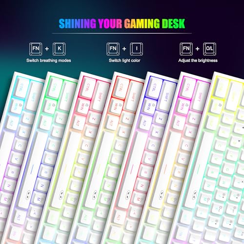 MageGee Mini 60% Gaming Keyboard, Upgrade RGB Backlit 61 Key Ultra-Compact Keyboard, TS91 Ergonomic Waterproof Mechanical Feeling Office Computer Keyboard for PC, MAC, PS4, Xbox ONE Gamer(White) - color: White
