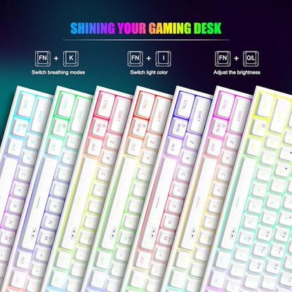 MageGee Mini 60% Gaming Keyboard, Upgrade RGB Backlit 61 Key Ultra-Compact Keyboard, TS91 Ergonomic Waterproof Mechanical Feeling Office Computer Keyboard for PC, MAC, PS4, Xbox ONE Gamer(White) - color: White