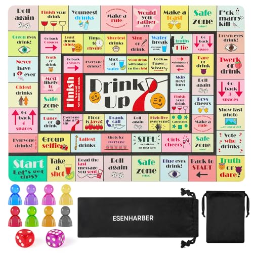 ESENHARBER Drink Up Board Game, Drinking Games for Adults, Ideal for Girls Night Out, Adult Games for Game Night, Party Games (2-8 Players, Age 21+) - color: Brown With Multicolor Accents