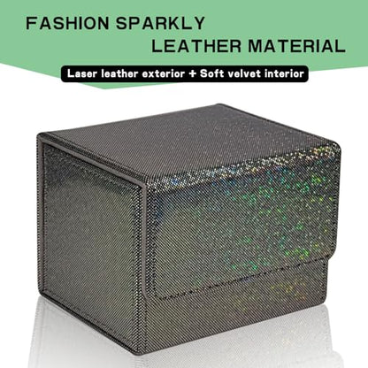 Dmoicols Trading Card Storage Box Leather Card Decck Box Horizontal Single One (Sparkly Black Point) - color: Sparkly Black Point