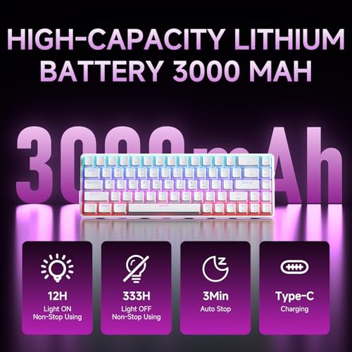 DIERYA DK68 60% Wireless Mechanical Gaming Keyboard, 3-Mode, Bluetooth 5.0/2.4G/USB-C, RGB Backlit, 68-Key Compact Mini for Windows, Mac, Linux - Linear Red Switch - White - color: White/Red Switch, size: Wireless