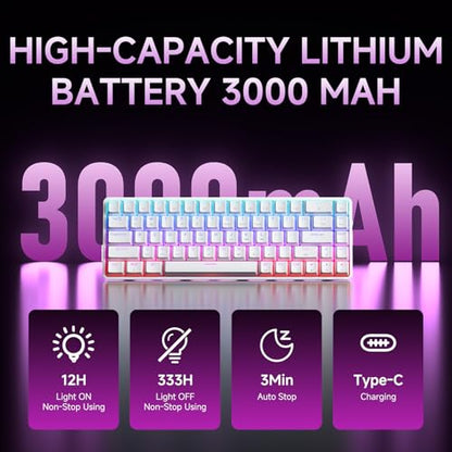 DIERYA DK68 60% Wireless Mechanical Gaming Keyboard, 3-Mode, Bluetooth 5.0/2.4G/USB-C, RGB Backlit, 68-Key Compact Mini for Windows, Mac, Linux - Linear Red Switch - White - color: White/Red Switch, size: Wireless