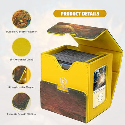 Katomula Card Deck Box for MTG Commander, Trading Cards Case Holds 100 Double-Sleeved Cards with Commander Display and Dice Tray-Plains - style: Plains