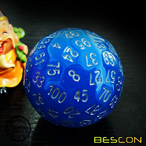 Bescon Glowing Polyhedral 100 Sided Dice - Acid Blue, Luminous D100, Glow in Dark Gaming Cube - color: Blue Glowing in Dark