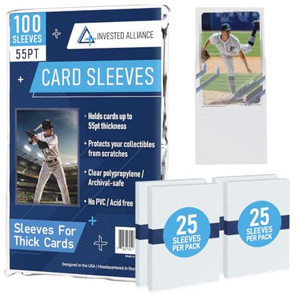 Premium Penny Sleeves for Trading Cards | Soft Trading Card Sleeves for Baseball Cards, Ultra Clear Plastic Pro Sports Card Sleeve, Football, MTG Collector Sleeve (Standard + Thick Options Available) - style: 55PT - 100 Count