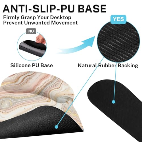 Ergonomic Mouse Pad Set with Wrist Rest, Gold Pink Marble | Abstract Non-Slip Rubber Base Wrist Cushion Support and Coasters Mousepad with Wrist Support for Computer Keyboard - color: Gold Pink Marble