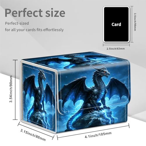 Blue Dragon Lightning for MTG Deck Box, 100+ Double Sleeved Card Storage Case, PU Leather Commander Deck Case for TCG Magic Yugioh, Magnetic Closure - color: Blue Dragon Lightning