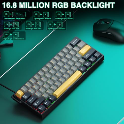 AULA WIN60 HE MAX - 60% Mechanical Gaming Keyboard Wired, Hall Effect Magnetic Switches Hot Swappable, Adjustable Actuation Rapid Trigger Mode, 8000 Hz Polling Rate, 60 Percent Keyboard Compact Design - color: Black&Gray&Yellow