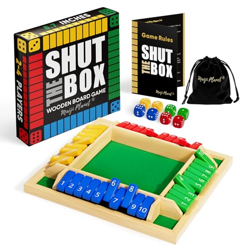 Classic Original Shut The Box Game Wooden Math Dice Board Game 2-4 Players | Table Games for Family Night Classroom Travel, Gifts for Group Kid Adult Senior, Camp Party Bar, Easy Quick and Fun - size: 8.7in