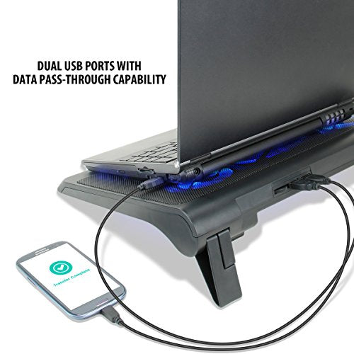 ENHANCE Gaming Laptop Cooling Pad Stand with LED Cooler Fans , Adjustable Height , & Dual USB Port for 17 inch Laptops - 5 Ultra Quiet High Performance Fans 2630 RPM & Built-In Bumpers - Blue - color: Blue